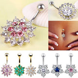 Women Rhinestone Flower Belly Button Navel Ring Bar Body Piercing Jewelry Charm
