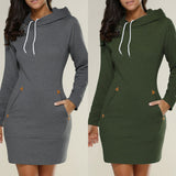 Casual Women Winter Warm Hooded Pocket Long Sleeve Slim Mini Dress Sportswear - ENSEIGNE DENIS