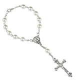Women Catholic Rosary Faux Pearl Beads Jesus Cross Pendant Bracelet Jewelry