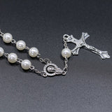 Women Catholic Rosary Faux Pearl Beads Jesus Cross Pendant Bracelet Jewelry