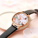 Women's Casual Butterfly Flower Faux Leather Strap Roman Numeral Wrist Watch