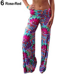 Women's Summer Floral Pants Casual High Waist Flare Wide Leg Long Trousers