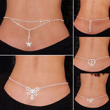 Women Sexy Rhinestone Butterfly Dance Body Belly Waist Chain Fashion Jewelry