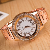 Fashion Women Roman Numerals Rhinestones Round Dial Analog Quartz Wrist Watch - ENSEIGNE DENIS