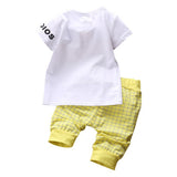 Baby Boys Girls Star Short Sleeve T-Shirt Top + Plaid Cropped Pants Outfit Set