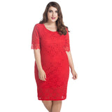 Elegant Plus Size Women Lace Flower Slim Fit Solid Color Casual Party Mini Dress