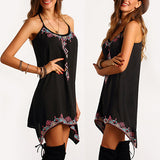 Women Summer Floral Spaghetti Strap A-Line Asymmetrical Hem Short Dress