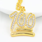 Men Hip Hop Twist Chain Rhinestone Number 100 Pendant Necklace Street Jewelry - ENSEIGNE DENIS