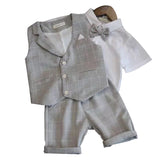 Baby Boy Gentleman Short Sleeve T-Shirt Plaid Waistcoat with Bow Tie Shorts Suit