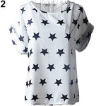 Women's Summer Chiffon Stars Pirnt T-shirts Batwing Short Sleeve Tops Blouse