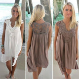 Women's Sexy Boho Crochet Lace Loose Summer Beach Mini Tank Dress Sundress