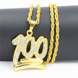 Men Hip Hop Twist Chain Rhinestone Number 100 Pendant Necklace Street Jewelry - ENSEIGNE DENIS
