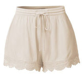 Fashion Solid Color Lace Drawstring Women's Summer Casual Loose Shorts Hot Pants