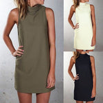 Women's Summer Fashion Casual High Neck Sleeveless Solid Mini T-shirt Dress