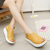 Women's Summer Fashion Faux Leather Peep Toe Wedge Sandals Platform Swing Shoes