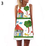 Women Fashion Summer Sleeveless Digital Print Casual A-Line Sexy Mini Dress