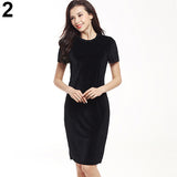Women's Elegant Round Neck Short Sleeve Party Sheath Bodycon Pencil Velvet Dress - ENSEIGNE DENIS