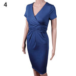 Women's Fashion Tunic Short Sleeve V-neck Dress Stretchy Sexy Bodycon Dresses - ENSEIGNE DENIS