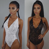 Women's Sexy See Through Lace Deep V Neck Bodysuit Nightwear Underwear Sleepwear