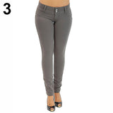 Women Sexy Solid Color Button Skinny Stretchy Leggings Treggings Pants Trousers