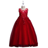 Flower Embroidered Sleeveless Kids Girl Formal Pageant Party Long Princess Dress
