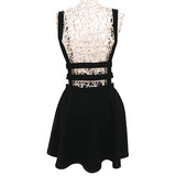 Women's Sexy Pleated Suspender Skirt Brace Hollow Out Bandage Mini Skater Dress