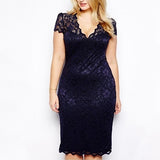 Sexy Women Lady V-Neck Floral Lace Bodycon Hollow Out Pencil Large Size Dress