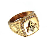 Fashion Men Free-Mason Symbol Rhinestone Charm Ring Luxury Finger Jewelry Gift
