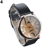 Women's Casual Flower Big Numbers Dial Faux Leather Strap Quartz Wrist Watch