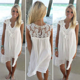 Women's Sexy Boho Crochet Lace Loose Summer Beach Mini Tank Dress Sundress