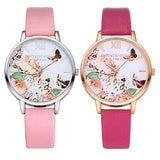 Women's Casual Butterfly Flower Faux Leather Strap Roman Numeral Wrist Watch