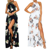 Lady Vintage Floral Print Sleeveless Sexy Backless Side Split Evening Maxi Dress - ENSEIGNE DENIS