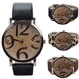 Women's Casual Flower Big Numbers Dial Faux Leather Strap Quartz Wrist Watch