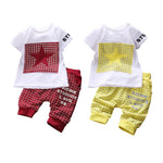 Baby Boys Girls Star Short Sleeve T-Shirt Top + Plaid Cropped Pants Outfit Set