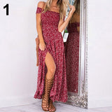 Women Sexy Floral Summer Off Shoulder Boho Long Maxi Evening Party Beach Dress