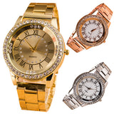 Fashion Women Roman Numerals Rhinestones Round Dial Analog Quartz Wrist Watch - ENSEIGNE DENIS