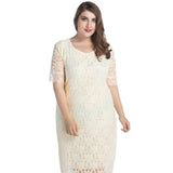 Elegant Plus Size Women Lace Flower Slim Fit Solid Color Casual Party Mini Dress