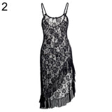 Women's Sexy Backless See Through Rose Lace Dress G-String Underwear Sleepwear - ENSEIGNE DENIS