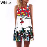 Sexy Girl Women Round Neck Sleeveless Digital Printing A-Line Summer Mini Dress