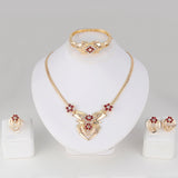 Women's Wedding Flower Rhinestone Ring Earrings Necklace Bracelet Jewelry Set - ENSEIGNE DENIS