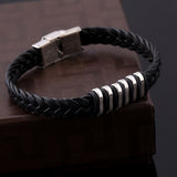Braided Faux Leather Wristband Titanium Steel Men Bracelet Punk Bangle Jewelry