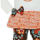 AnnLoren Girls Orange Pumpkin Autumn Floral Thanksgiving Tunic &