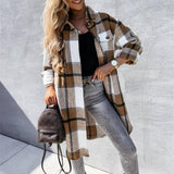 Pink Stripe Plaid Long Lapel Single-breasted Loose Maxi Shirt