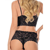 Sexy Women's Push-up Padded Nightwear Bra Set Solid High Waist Lace Underwear