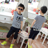 Kids Boy's Summer Clothing Navy Stripe Short Sleeve T-shirt Pants Tracksuit