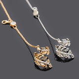 Fashion Women Rhinestone Golden Leaf Bracelet Chain Ring Integrated Jewelry