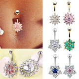 Women Rhinestone Flower Belly Button Navel Ring Bar Body Piercing Jewelry Charm