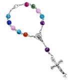 Women Catholic Rosary Faux Pearl Beads Jesus Cross Pendant Bracelet Jewelry