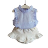 Fashion Ruffles Bowknot Children Girls Summer Sleeveless Top Shorts Clothes Set