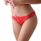 Sexy Floral Lace Women Panties Bowknot See Through Solid Color Briefs Underwear